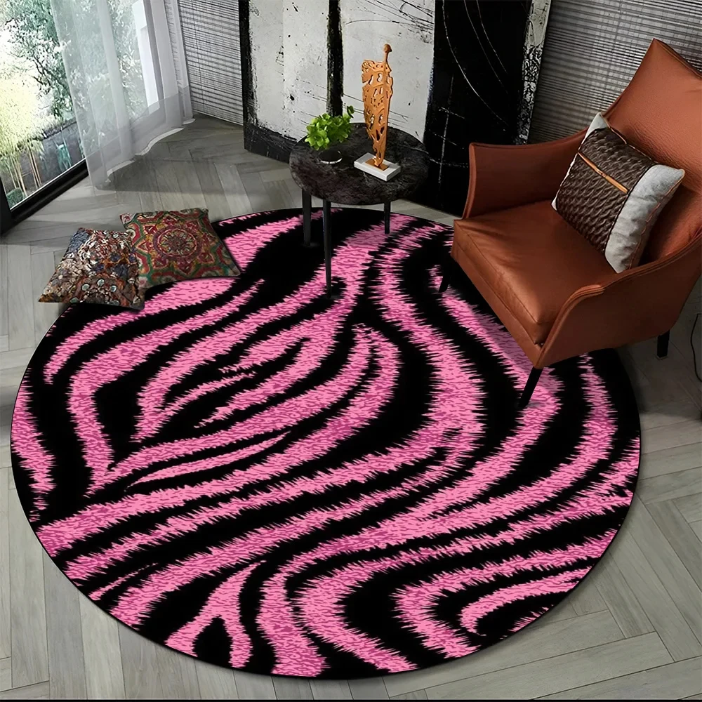 Commercial Printing Format - Roze Zebra Streep Print Rond Tapijt